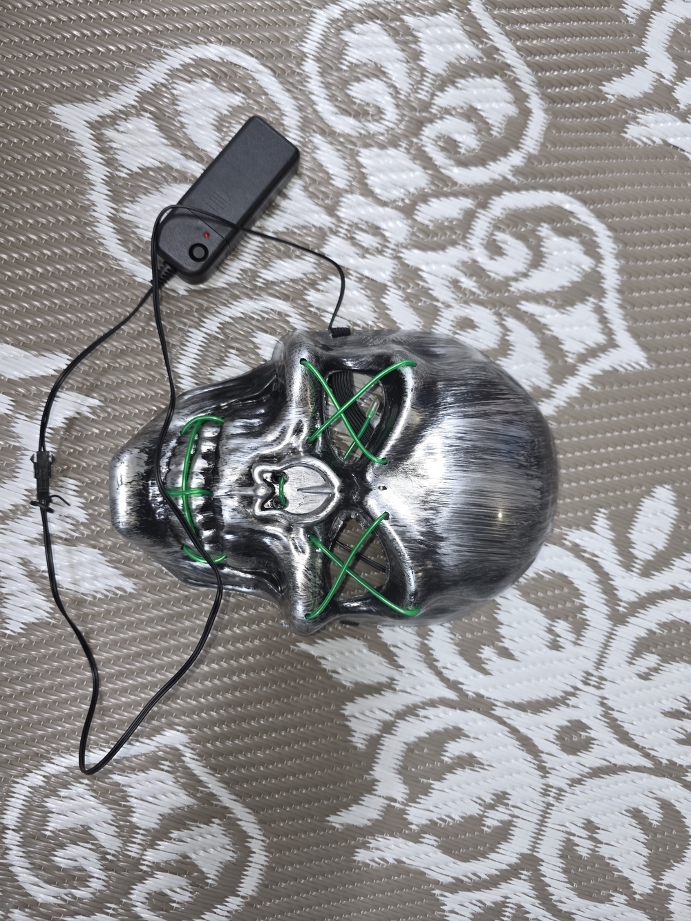 LED Skull Mask with Green EL Wire Accents